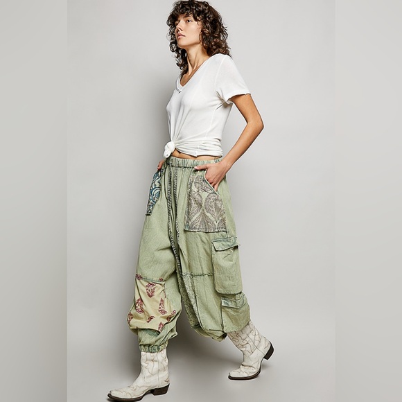 POL Pants - POL Boho Patchwork Green Cargo Pants